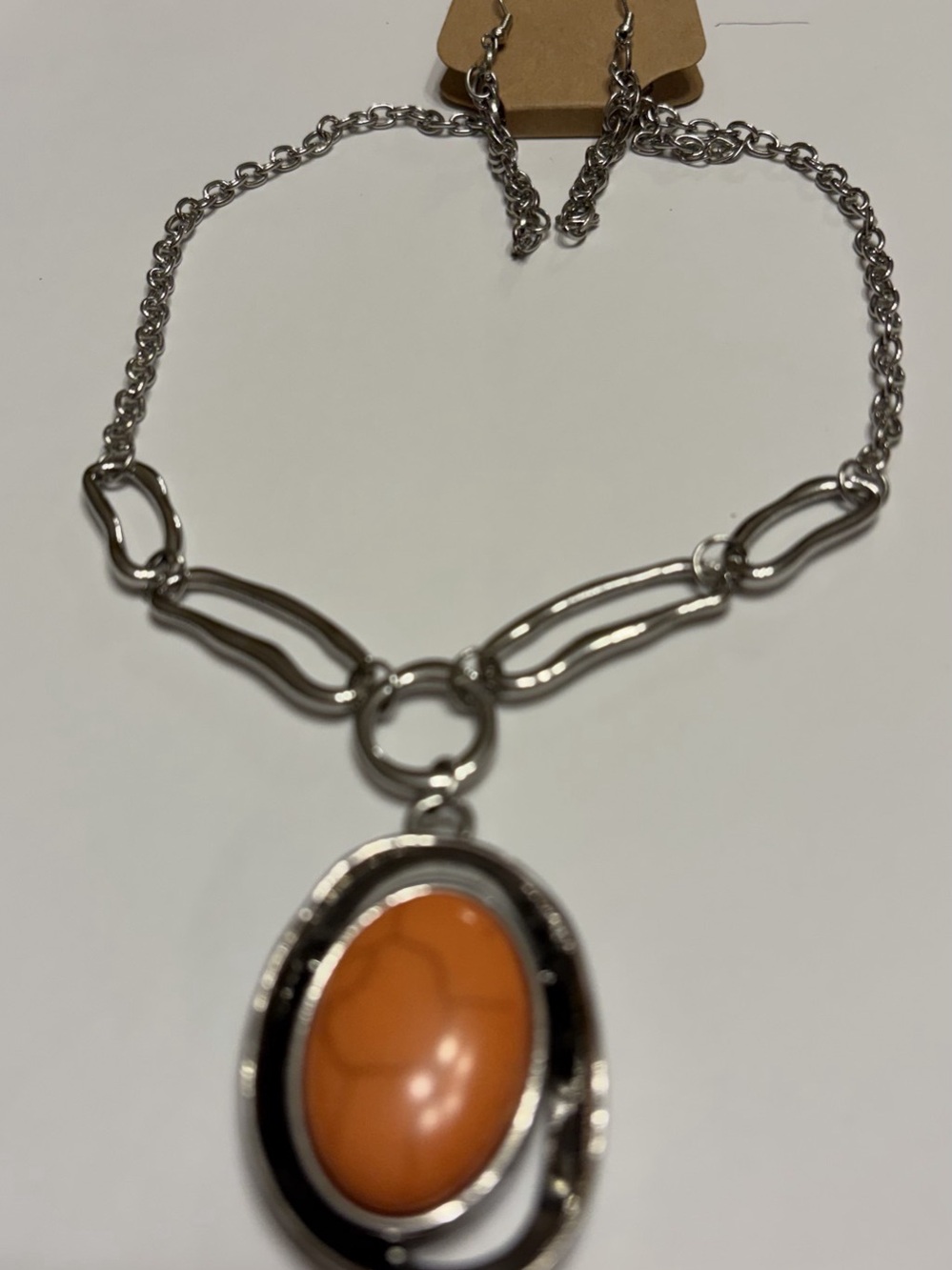 Orange Pendant Necklace & Earrings NWT